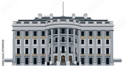 Detailed Illustration of Governmental White Building with Pillars Architecture Design