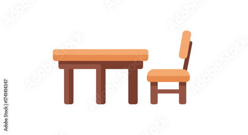 Flat Design Dining Table and Chair Furniture Interior Decoration Illustration
