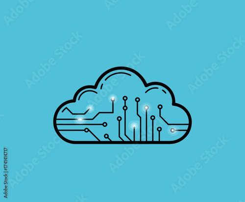 This image showcases a beautifully illustrated cloud design, featuring integrated circuits that symbolize digital technology and connectivity in a visually engaging manner.