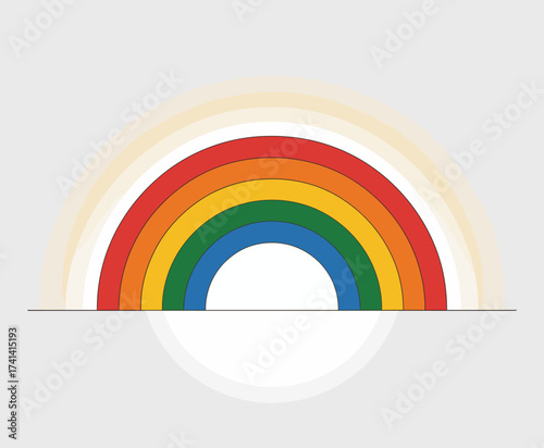 This illustration captures a beautiful rainbow arching across a soft backdrop, evoking feelings of joy and positivity, symbolizing hope and inclusivity in a minimalist format.