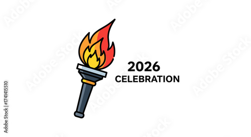 Cartoon Torch with Flame for 2026 Celebration.