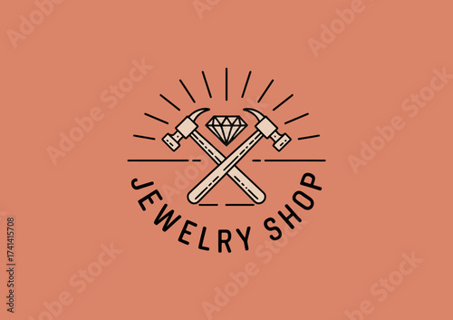 This charming vintage logo combines classic symbols of craftsmanship with a diamond motif, perfect for branding a handmade jewelry shop with elegance and style.