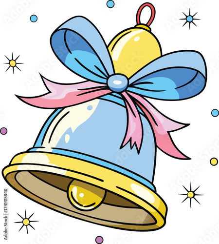 Delightful Christmas Bells with Festive Bow and Sparkling Accents, A Joyful Holiday Season Illustration
