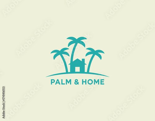 This vibrant logo features elegant palm trees, symbolizing relaxation and tropical living, making it perfect for vacation homes and real estate companies in coastal areas.