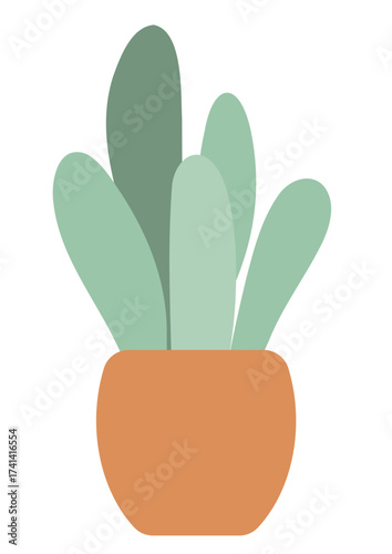 Minimalist green houseplant in a brown pot. Abstract nature element for background and decor. Vertical gardening concept.