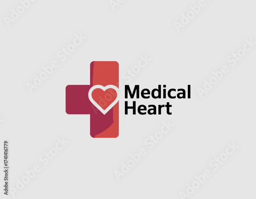 A striking logo design merging a heart with a medical cross, emphasizing health, care, and compassion in a sleek and modern artistic approach to promote wellbeing.