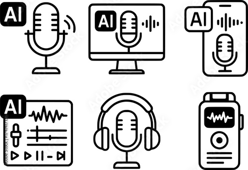 AI enhanced podcasting tools vector icons