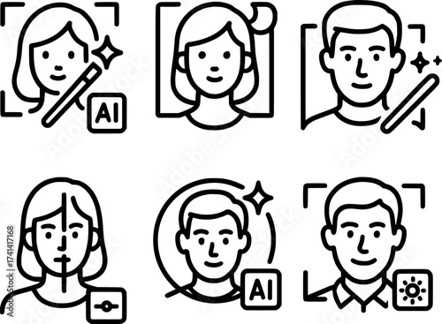 ai powered face enhancement vector icon set