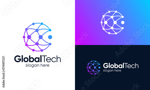 Globe ​​tech logo design. Abstract globe vector design with technology system connection style graphic icon symbol