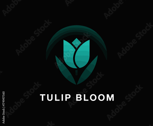 This logo illustrates a stylized tulip within a circular design, symbolizing growth and beauty. The cool colors enhance its appeal for floral and nature-themed businesses.