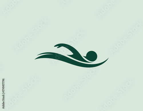 This logo features a stylized swimmer in motion, capturing the essence of fluidity and sport. The design emphasizes athleticism and the aquatic theme effectively.