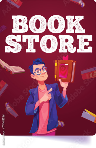 Set of flyers for bookstore, bookshop, library, book lover, e-book, education. A4 vector illustration for poster, banner, advertising, cover.