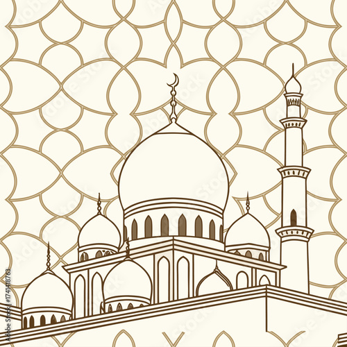 A seamless pattern with elegant gold and white abstract ornament in oriental style. Repeated modern geo design