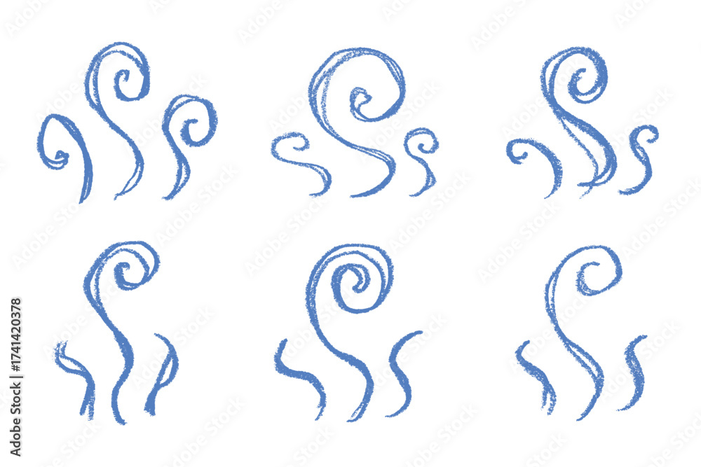 Obraz premium Set of hand drawn steam and smoke Steam swirls doodle Heat waves or aroma from cooking food and hot coffee, gas and fumes Single element for print, web, design, decor