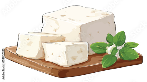 Delicious Paneer Dairy Food Vector Design with Outline on White Background
