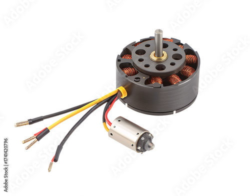 High-performance brushless dc motor with wires and separate component for electronic applications