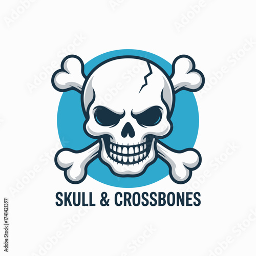 This bold and striking illustration of a skull and crossbones emblem conveys a sense of rebellion and edginess, perfect for designs associated with danger or punk culture.