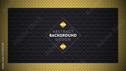 Luxury Black Diamond Pattern Background with Golden Border. Premium elegant design featuring a dark geometric seamless texture and a rich golden frame. Ideal for exclusive events, invitations, and cor