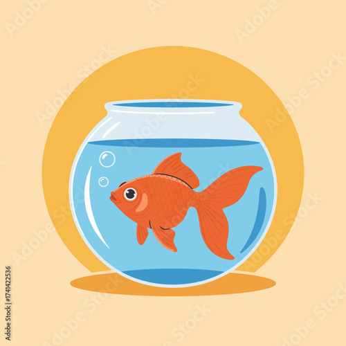 A delightful image of an orange goldfish swimming in a clear bowl, surrounded by bubbles. Perfect for home decor enthusiasts and aquarists looking to brighten their space.