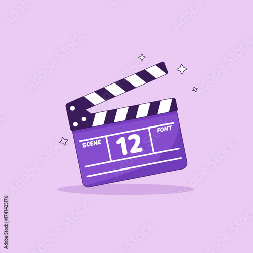 Featuring a vibrant purple clapper board, this image represents the film industry, perfect for projects related to movies, cinema, and video production.