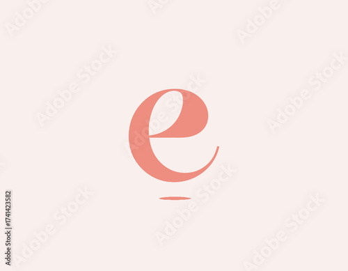 The image features a chic, modern letter e logo in warm tones, symbolizing creativity and elegance, tailored for innovative brands seeking to showcase their unique identity.