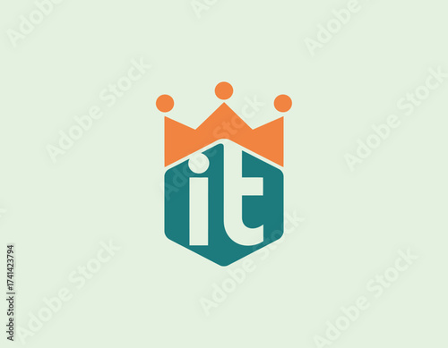 This playful logo showcases a crown symbol, representing royalty and success while blending vibrant colors for a fresh and engaging brand identity.