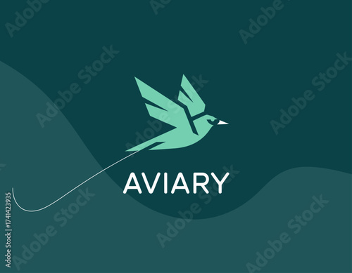 A sleek and modern bird logo signifies freedom and elegance, representing the concept of an aviary, conveying a sense of nature, harmony, and fluid dynamics in design.