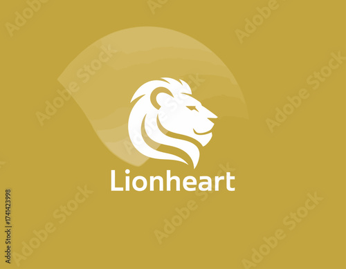 The image features a bold lion logo design that embodies courage, strength, and leadership, perfect for businesses focusing on empowerment and assurance.