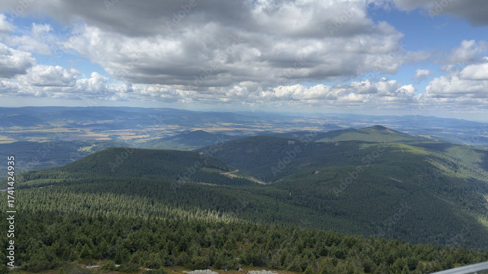 Fototapeta premium Mountain View from Observation Tower – Kralicki Snieznik Border, Poland–Czechia