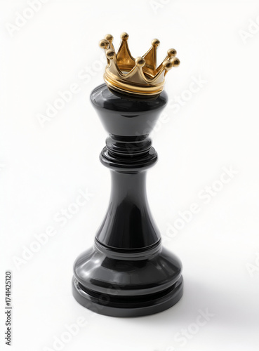 A striking black chess piece with a golden crown, symbolizing strategy and dominance in the game of chess.