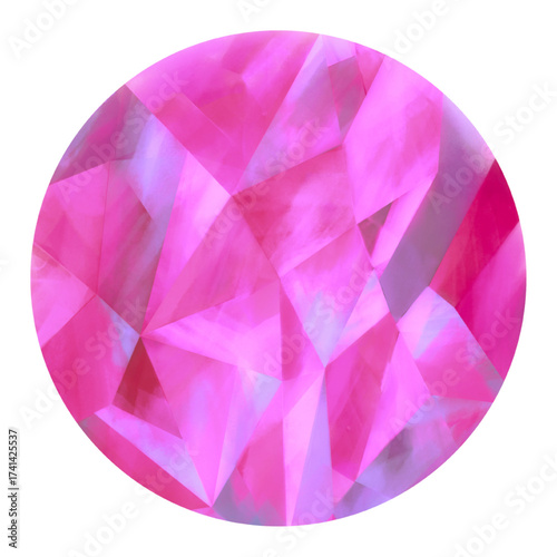 beautiful rose-pink gemstone illustration, colorful round cut-glass-like illustration