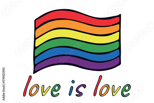 Colorful Gay pride flag Happy pride day LGBTQ community Pride Month Vector hand drawn doodle for posters, stickers, logo, cards