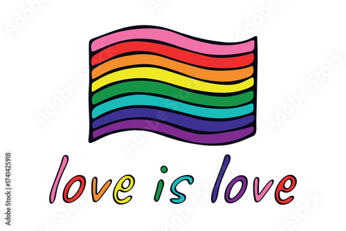 Colorful Gay pride flag Happy pride day LGBTQ community Pride Month Vector hand drawn doodle for posters, stickers, logo, cards
