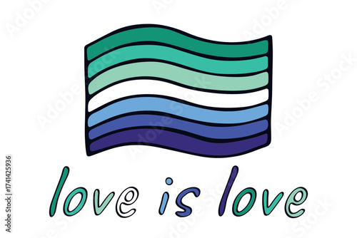 Colorful Gay men pride flag Happy pride day LGBTQ community Pride Month Vector hand drawn doodle for posters, stickers, logo, cards