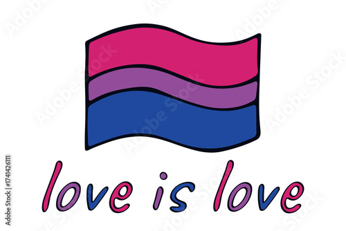 Colorful Bisexual pride flag Happy pride day LGBTQ community Pride Month Vector hand drawn doodle for posters, stickers, logo, cards