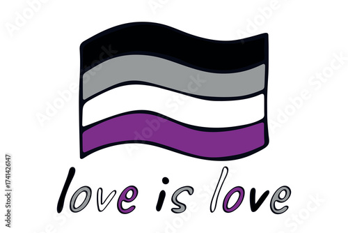 Colorful Asexual pride flag Happy pride day LGBTQ community Pride Month Vector hand drawn doodle for posters, stickers, logo, cards