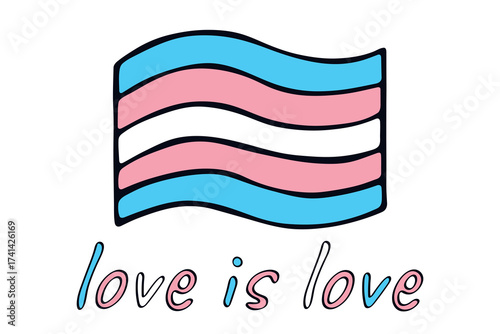 Colorful Transgender pride flag Happy pride day LGBTQ community Pride Month Vector hand drawn doodle for posters, stickers, logo, cards
