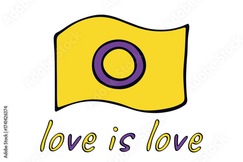Colorful Intersex pride flag Happy pride day LGBTQ community Pride Month Vector hand drawn doodle for posters, stickers, logo, cards