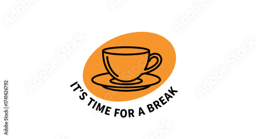 Simple logo design featuring a teacup on a saucer, with text suggesting a break.