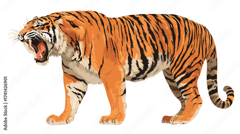 Obraz premium Wild Roaring Tiger Full Body Vector Illustration for Graphic Design Projects