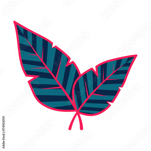 Two stylized leaves with blue stripes and a pink outline, overlapping slightly on a white background.