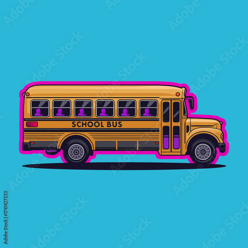 A vibrant and playful illustration of a school bus captures childhood nostalgia and joy, making it perfect for educational or children's themed content.