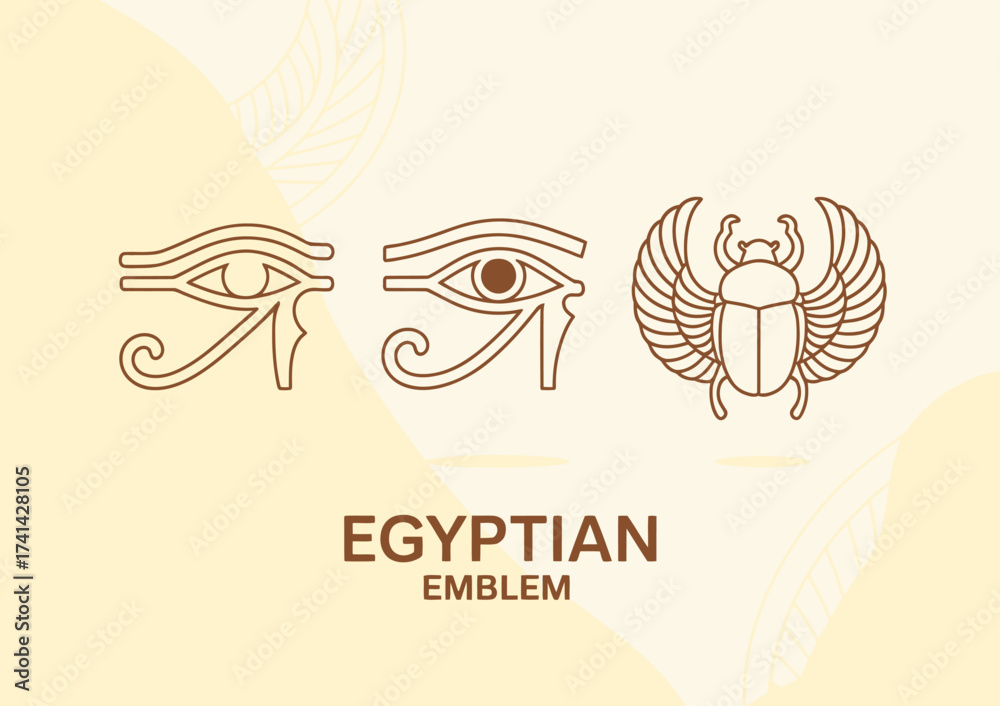 Fototapeta premium An elegant representation of iconic Egyptian symbols including the Eye of Horus and a scarab beetle, reflecting ancient culture and mythology in a modern design.