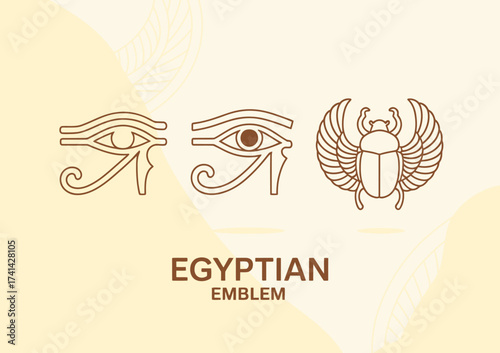 An elegant representation of iconic Egyptian symbols including the Eye of Horus and a scarab beetle, reflecting ancient culture and mythology in a modern design.