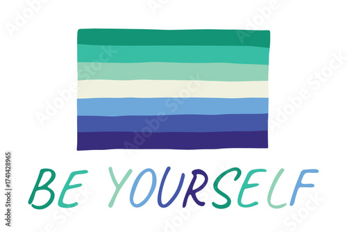Colorful Gay men pride flag Happy pride day LGBTQ community Pride Month Vector hand drawn doodle for posters, stickers, logo, cards