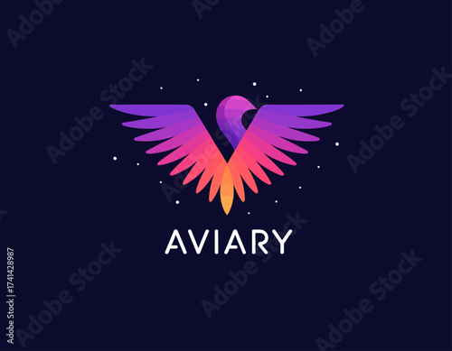 This image illustrates a vibrant bird logo with expansive wings, symbolizing creativity, communication, and freedom, designed to inspire and captivate in a beautifully artistic format.