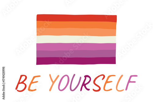 Colorful Lesbian pride flag Happy pride day LGBTQ community Pride Month Vector hand drawn doodle for posters, stickers, logo, cards