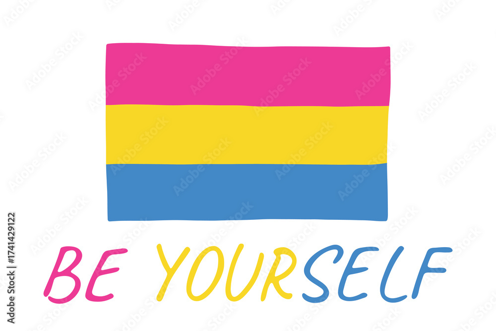 Fototapeta premium Colorful Pansexual pride flag Happy pride day LGBTQ community Pride Month Vector hand drawn doodle for posters, stickers, logo, cards