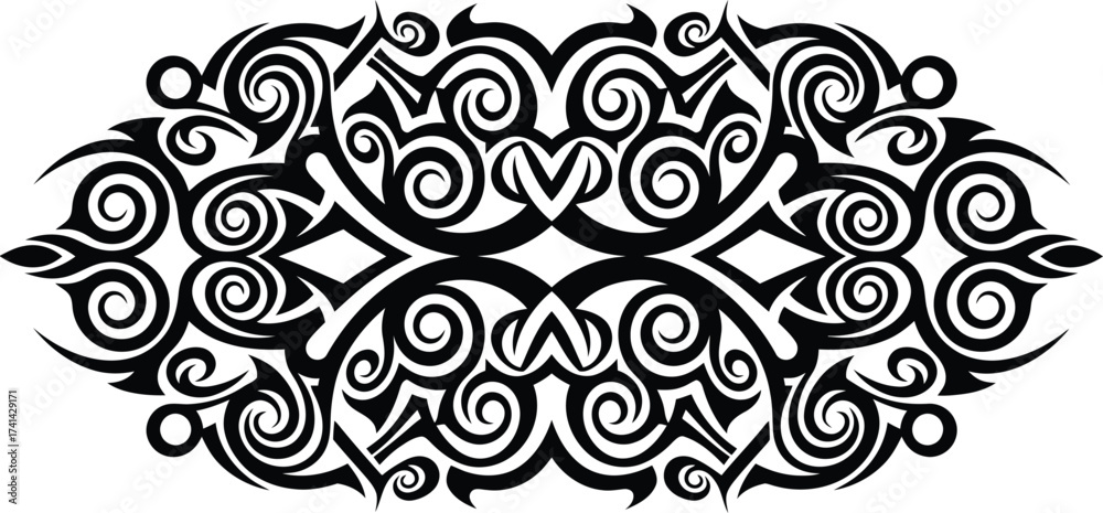 Fototapeta premium Vector horizontal tribal ornament inspired by Toraja carving style, bold abstract decorative frame design