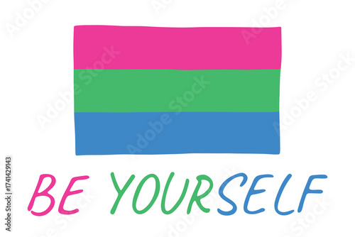 Colorful Polysexual pride flag Happy pride day LGBTQ community Pride Month Vector hand drawn doodle for posters, stickers, logo, cards